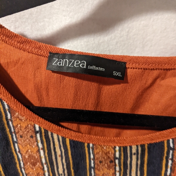 Zanzia orange and multi striped button down tunic in a ribbed polyester. - Picture 2 of 7